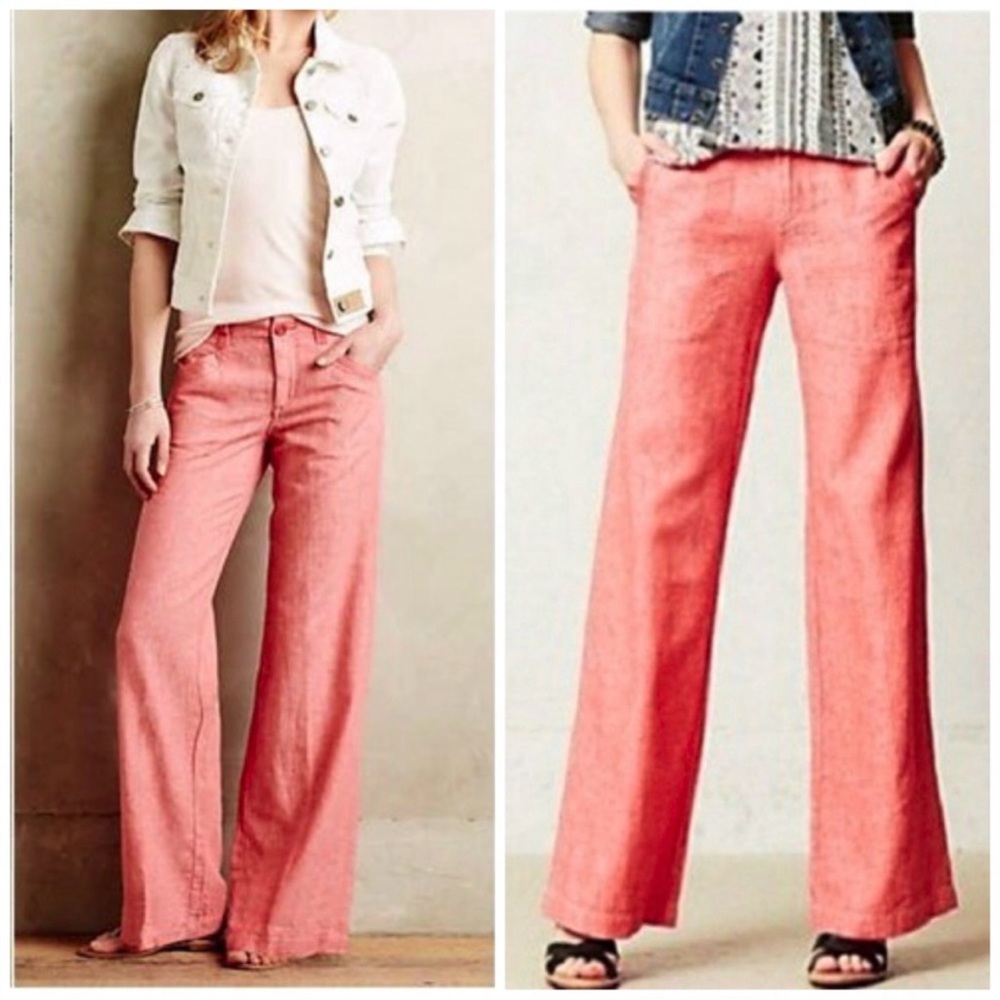Anthropologie Pilcro Linen Blend Coral Wide Leg Trouser